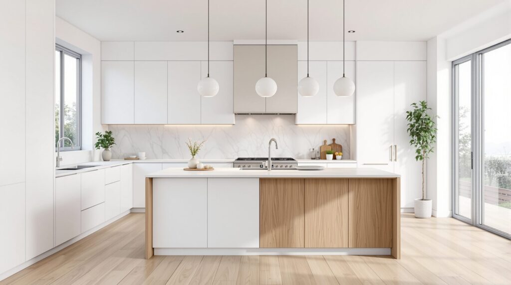 cocina blanca y madera